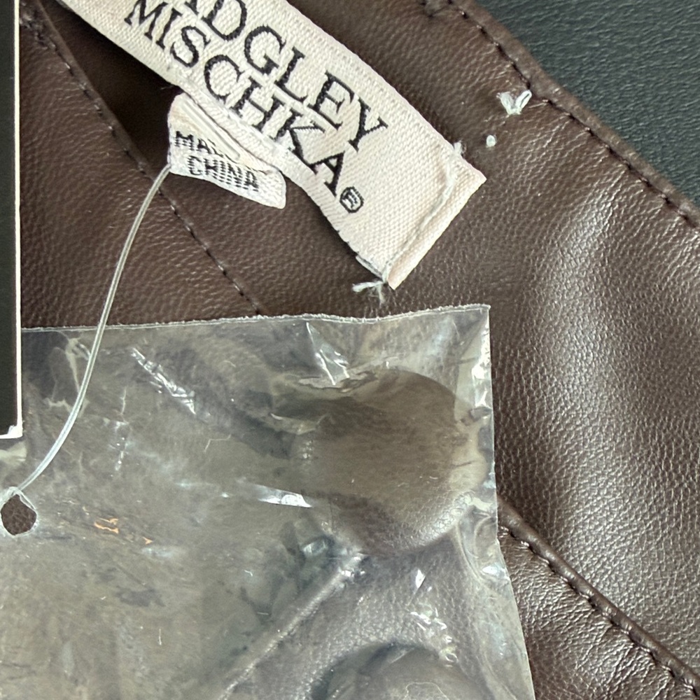 Badgley Mischka NWT Stretch Vegan Leather Straight Leg Pants Brown XS - Picture 7 of 10